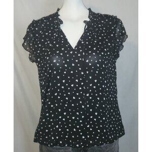 Tamara H Blouse Women Size Medium I/9 Black Heart Ruffle Cap Sleeve Boho Top NWT